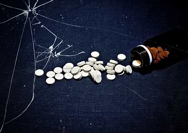 White pills broken glass