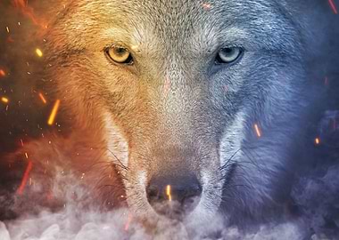 Wolf in fire