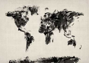 World Map Painting BW