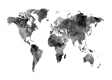 World Map Watercolor BW