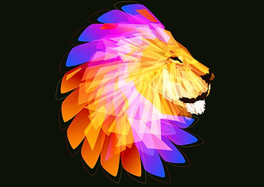 Neon Colourful Lion Head