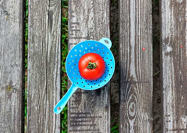 Tomato in blue colander