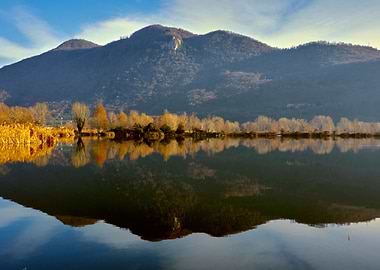 winter reflection on lake