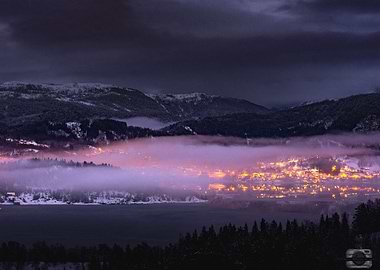 Village covered with cloud