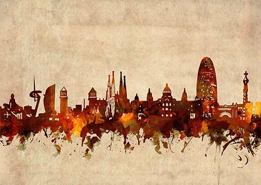 barcelona skyline grunge