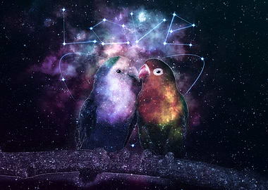Galaxy Kissing Parrot Love