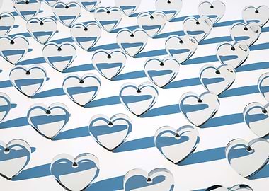 Many white glass hearts