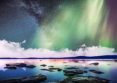 Milky way with aurora