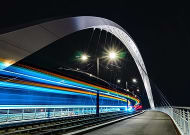 Tram bridge at night