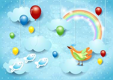 Surreal sky with birds