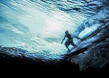 Surfing underwater view