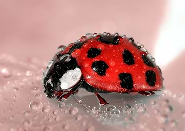 Water over ladybug