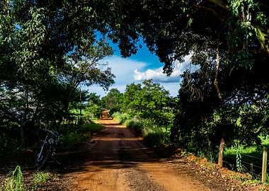 Rural road with motorcycle