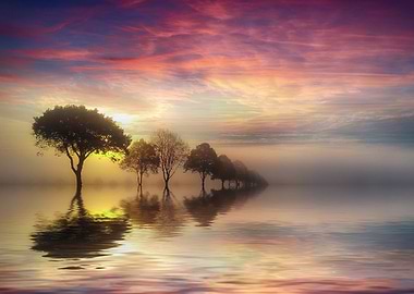 trees in silent water