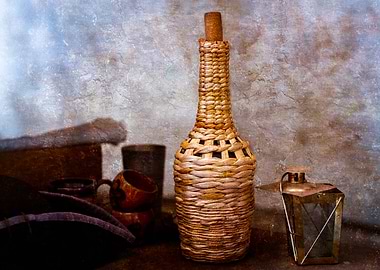 Wine Flask And A Lantern