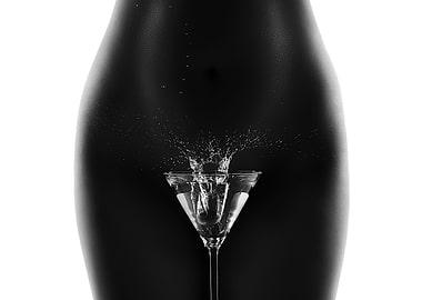 Nude woman with martini