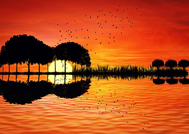 guitar island sunset
