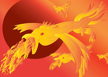 Fire Birds Phoenix Red Sky