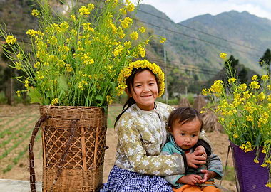 Kids with baskets flower