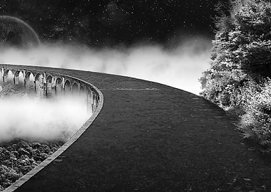 Night road on a cliff