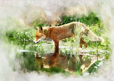 Watercolor Fox Painting