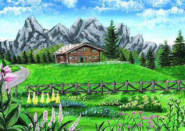 Mountain and flowers