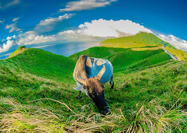 A cow on the rolling hills