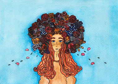 The girl with flowers in h