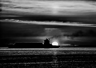 Sunset Silhouette Ship