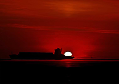 Sunset Silhouette Ship
