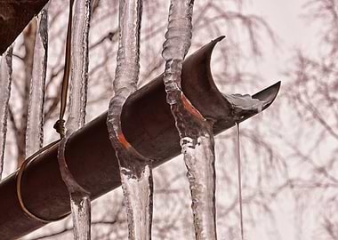 Ice icicles on gutters