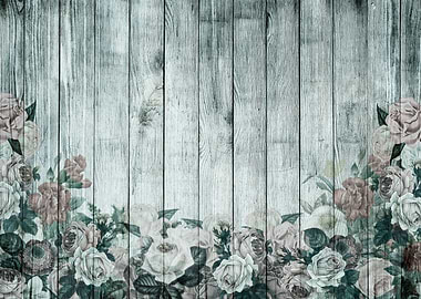 Shabby Chic Roses On Wood