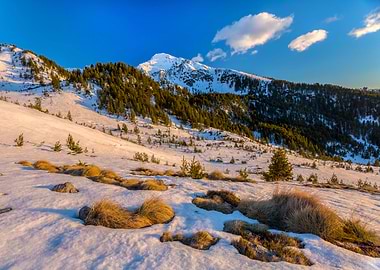 Mountain sunset in winter
