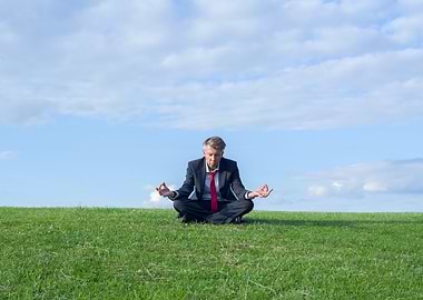 Businessman doing yoga