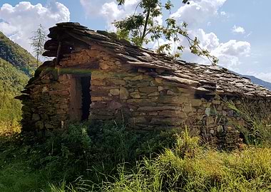 peaceful old hut on a hill