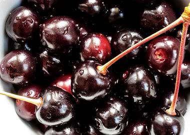 Wild cherries in a tea cof