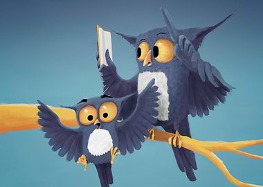 Two cute blue owls