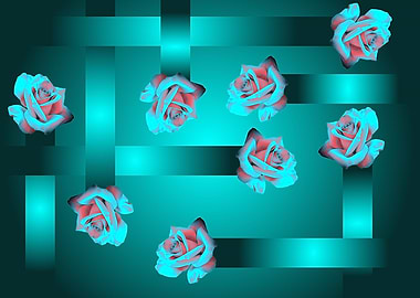 Metallic roses on blue