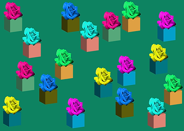 Pots of roses on green