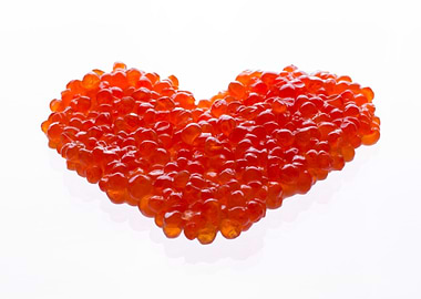 Heart made of red caviar