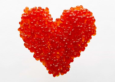 Heart made of red caviar