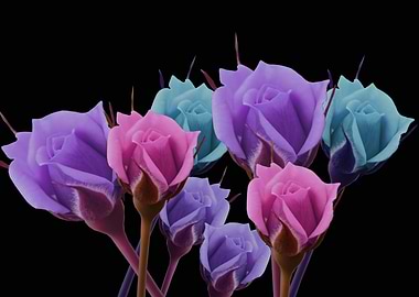 Pastel Roses On Black