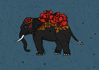 Black elephant with flower