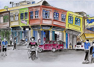 Colorful shop houses in As