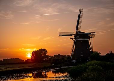Dutch Windmill in Sunset