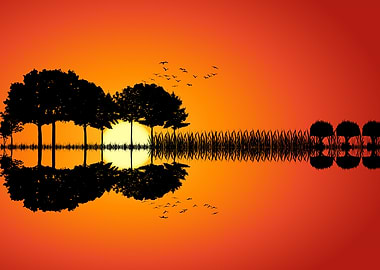 guitar island sunset