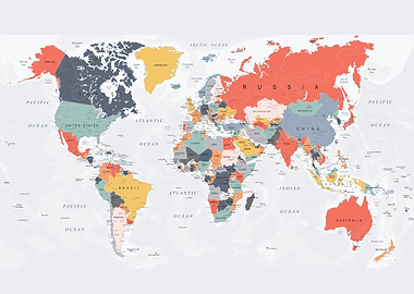 World Map in Bright Colors