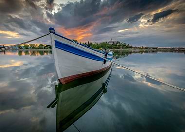 Fishing boat at sunset