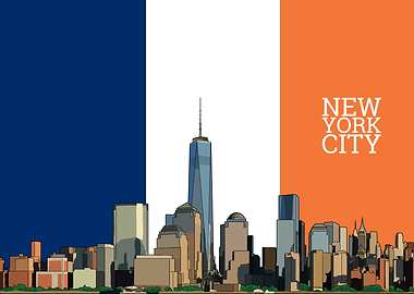 NYC skyline and flag