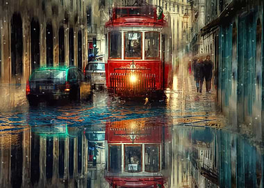 Lisbon Tram rainy day